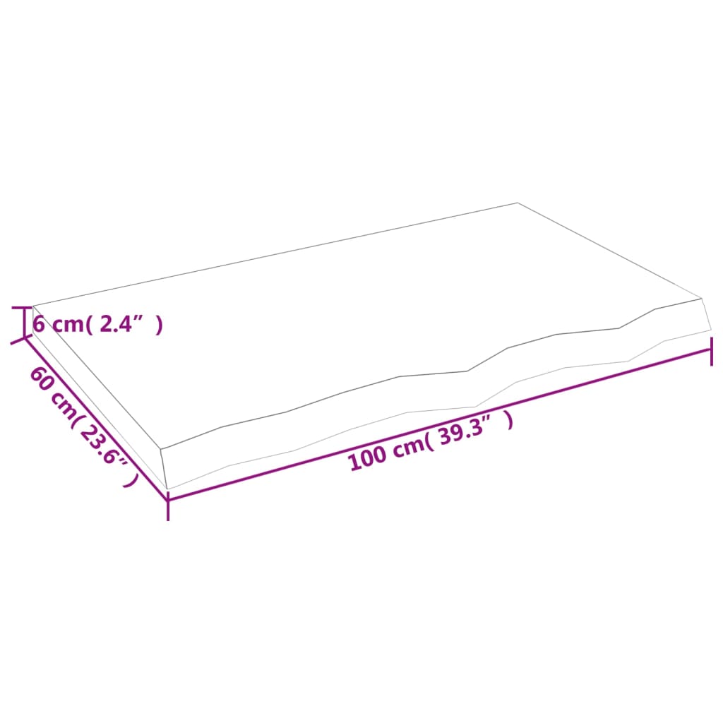 Table top 100x60x(2-6) cm solid untreated oak wood