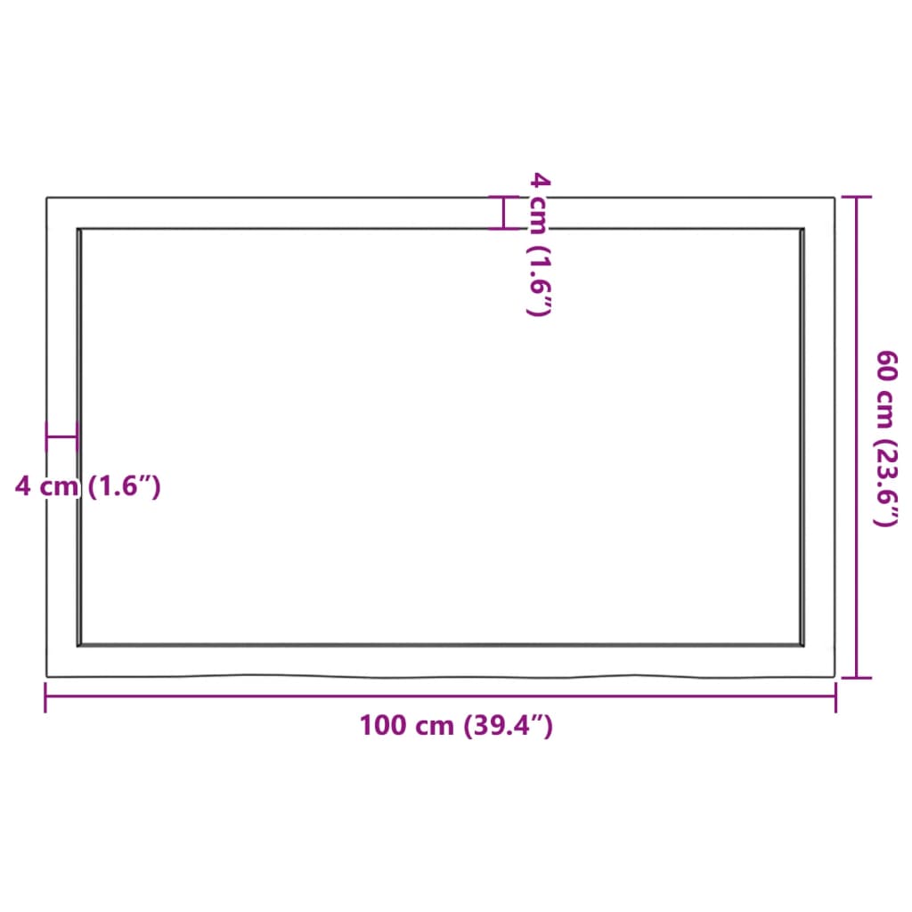 Table top 100x60x(2-6) cm solid untreated oak wood