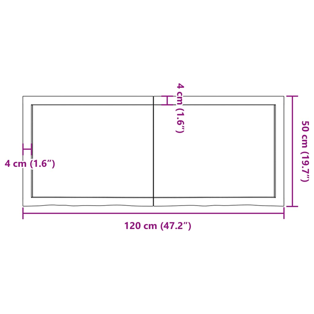 Table top 120x50x(2-4) cm solid untreated oak wood