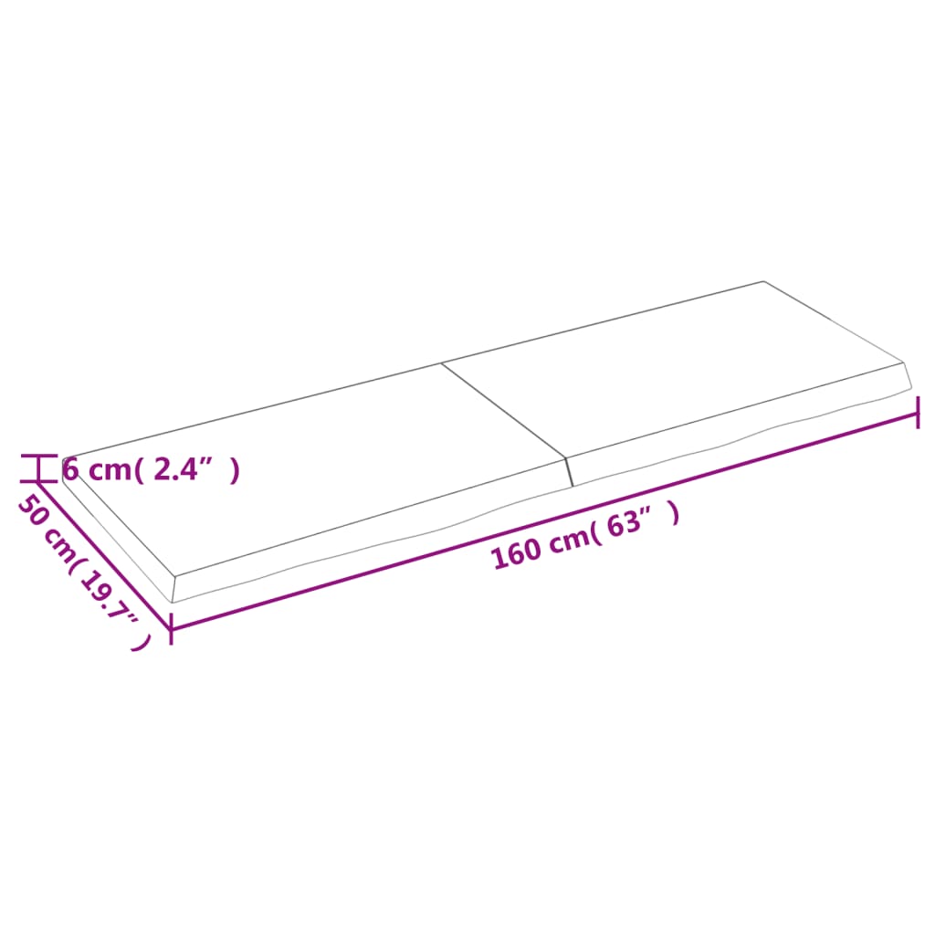 Table top 160x50x(2-6) cm solid untreated oak wood