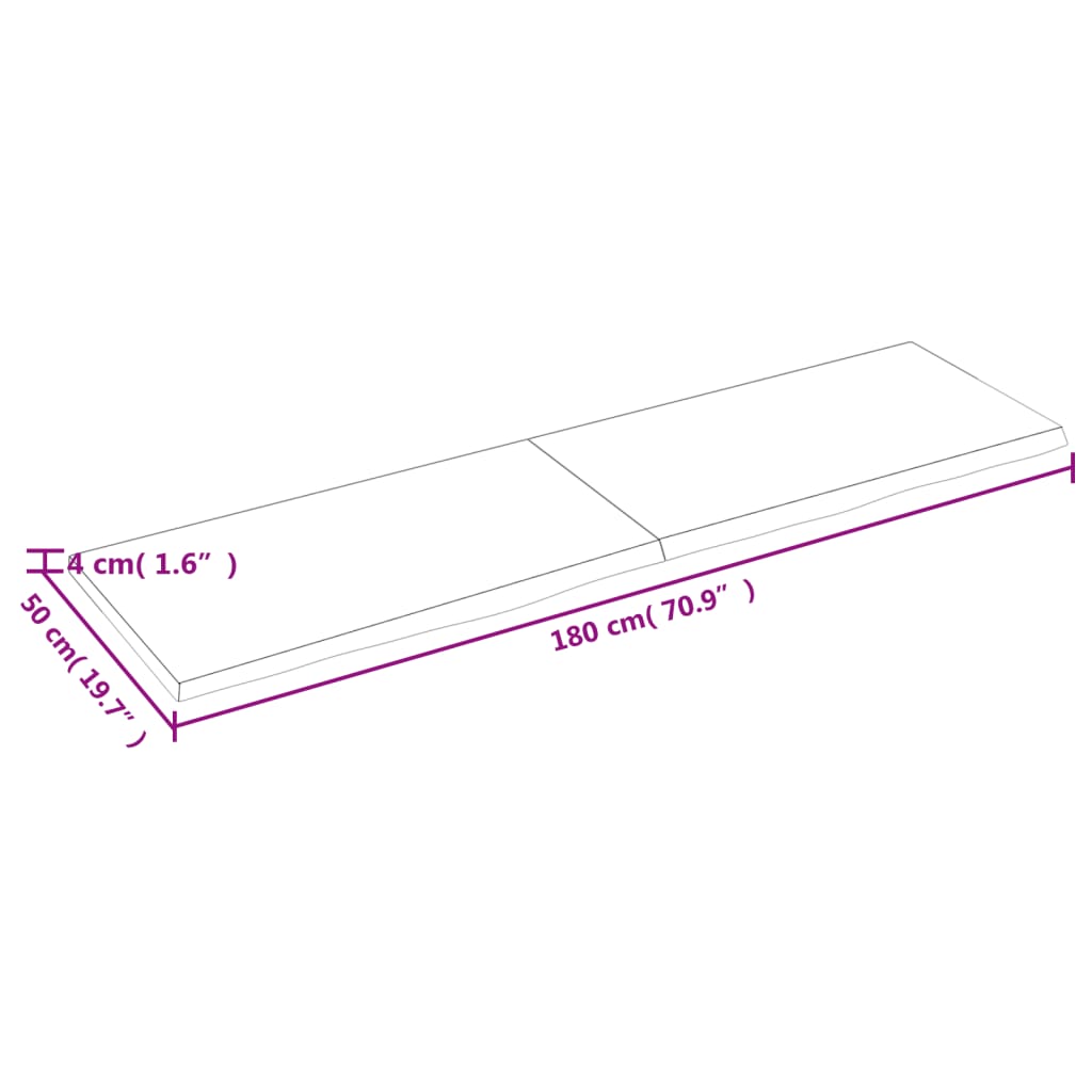 Table top 180x50x(2-4) cm solid untreated oak wood