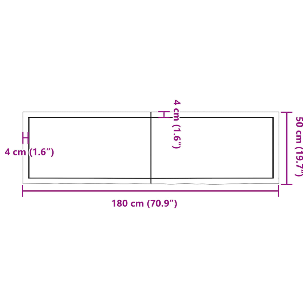 Table top 180x50x(2-6) cm solid untreated oak wood