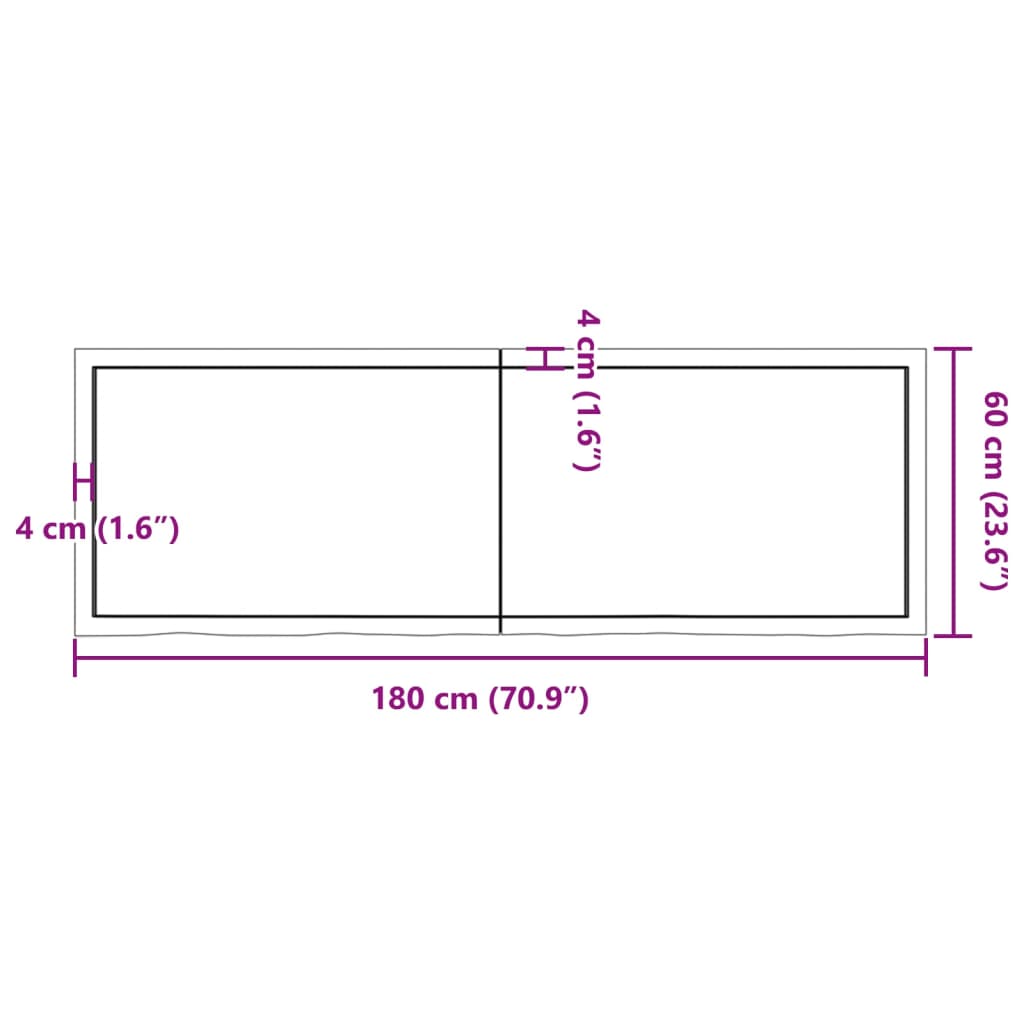 Table top 180x60x(2-4) cm solid untreated oak wood