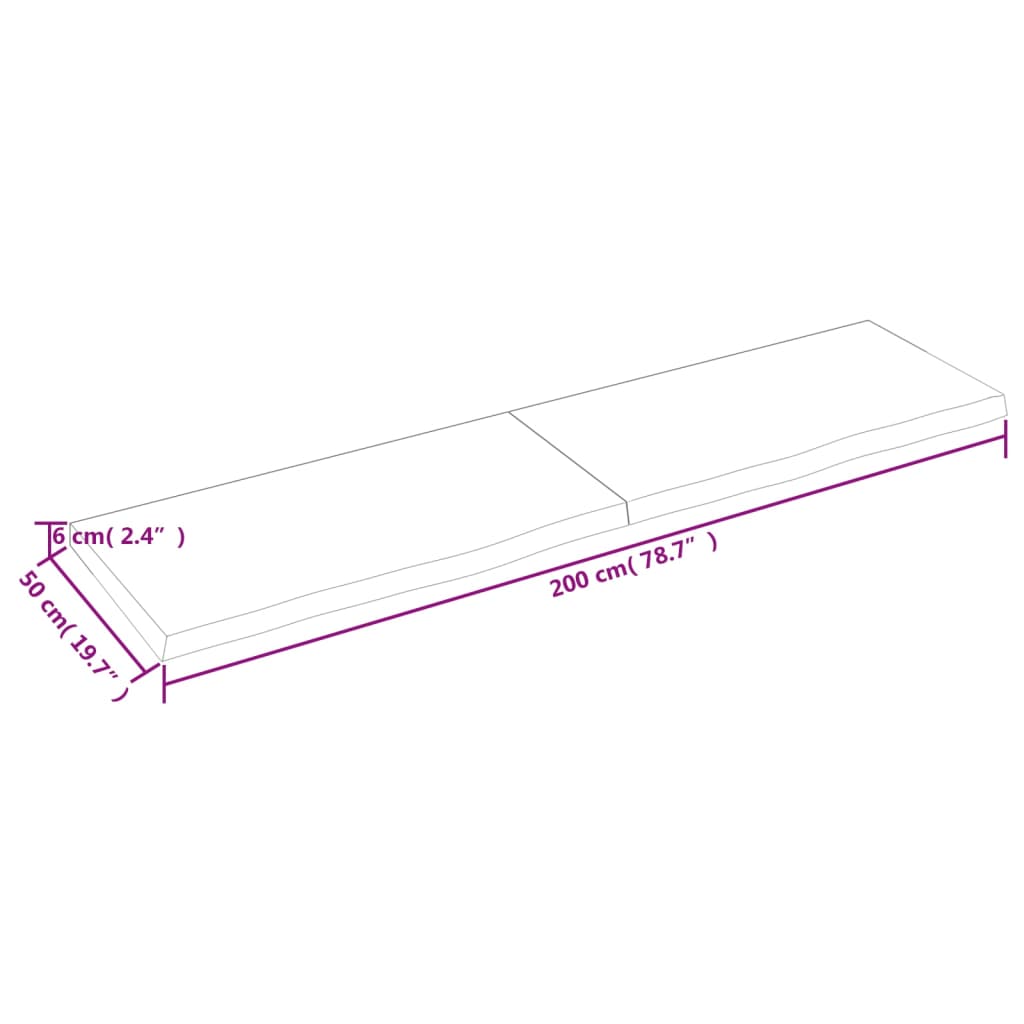 Table top 200x50x(2-6) cm solid untreated oak wood