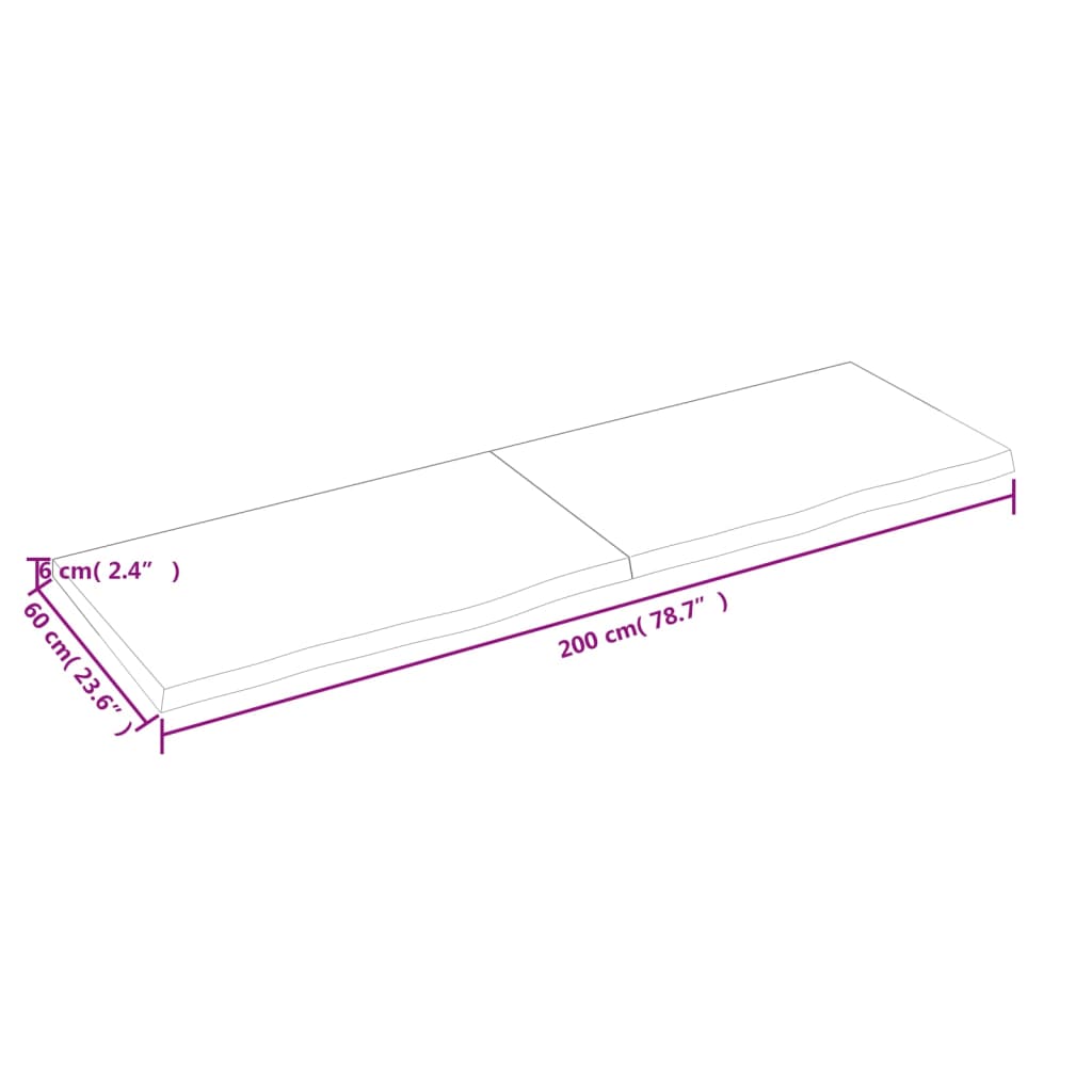 Table top 200x60x(2-6) cm solid untreated oak wood