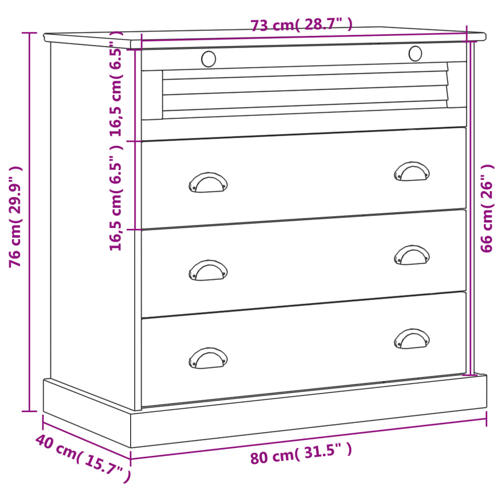 VIGO graue Kommode 80x40x76 cm aus massivem Kiefernholz