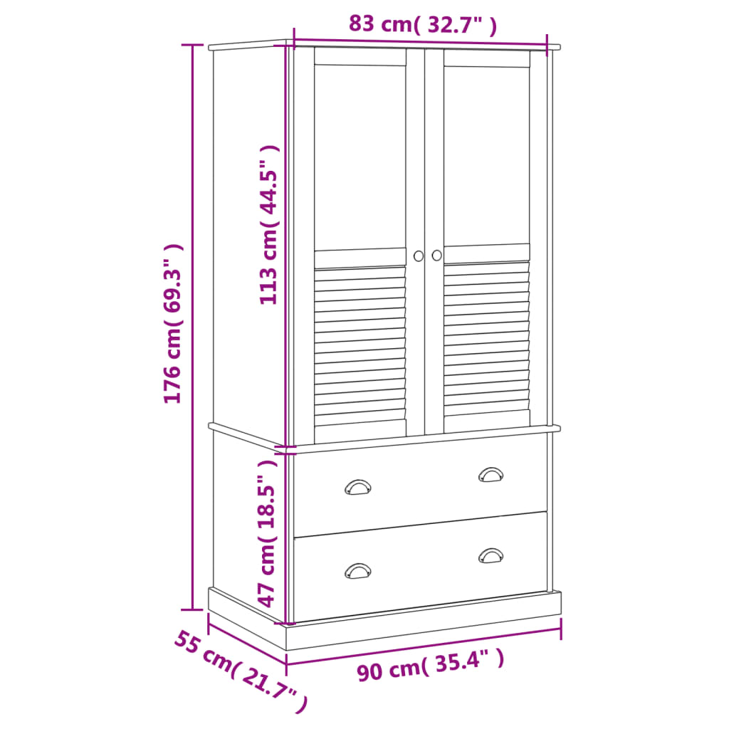 Garde-robe VIGO 90x55x176 cm bois massif de pin