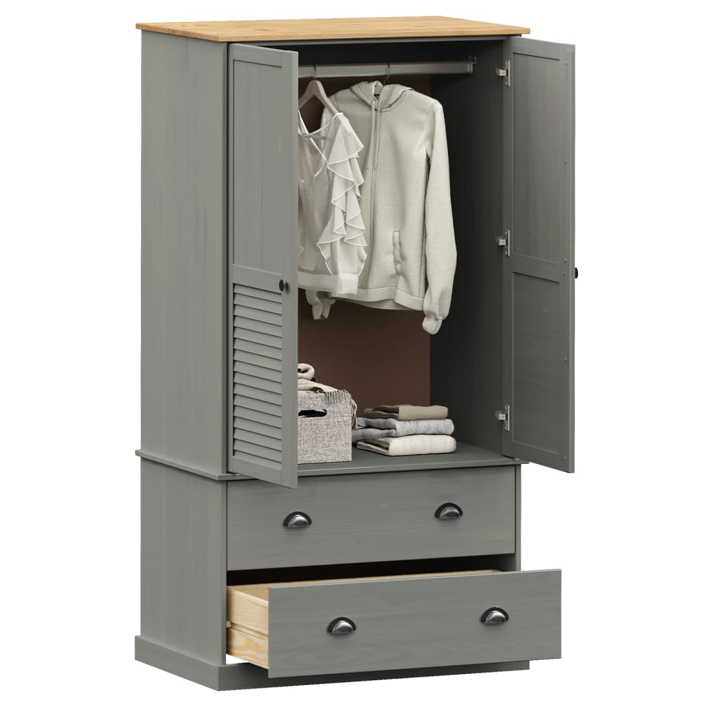 Garde-robe VIGO gris 90x55x176 cm bois massif de pin