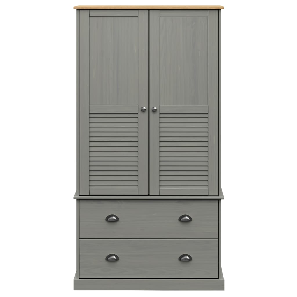 VIGO grauer Kleiderschrank 90x55x176 cm aus massivem Kiefernholz