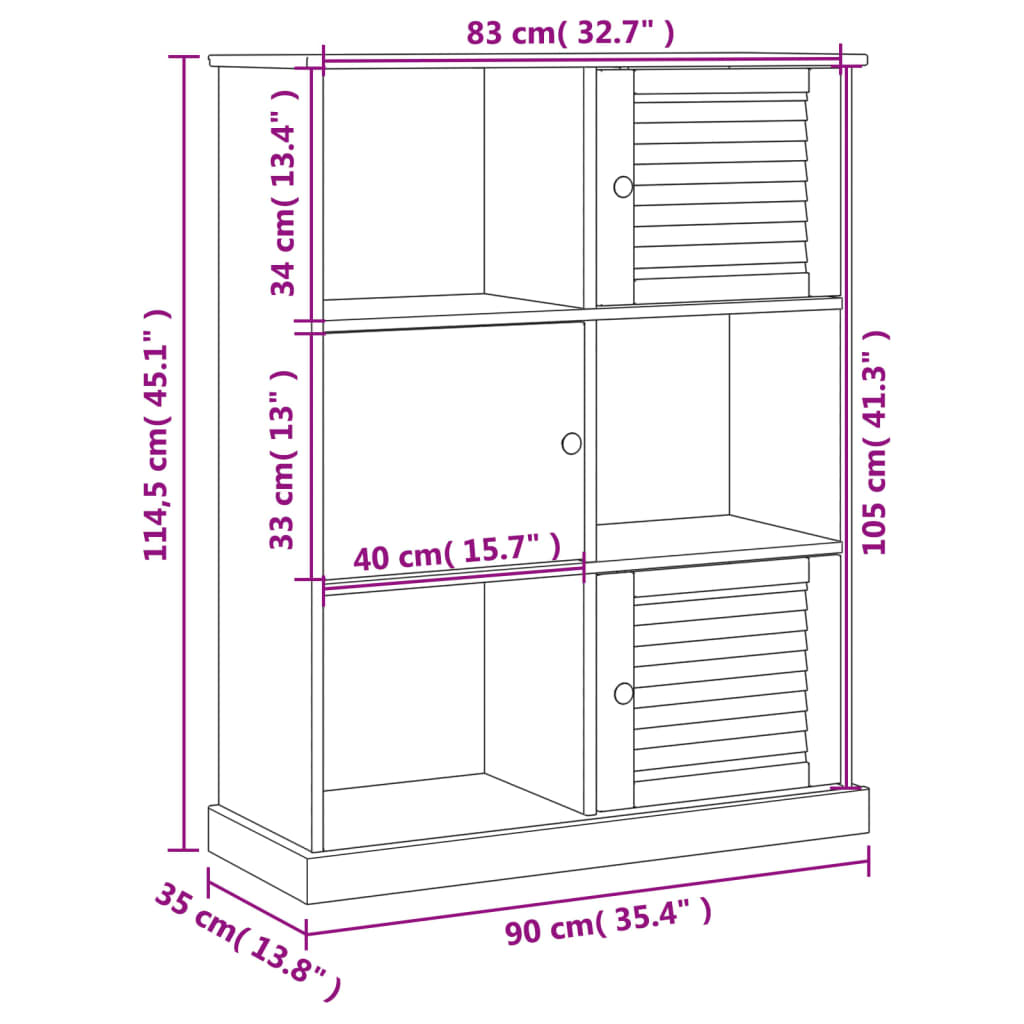 Bibliothèque VIGO 90x35x114,5 cm bois massif de pin