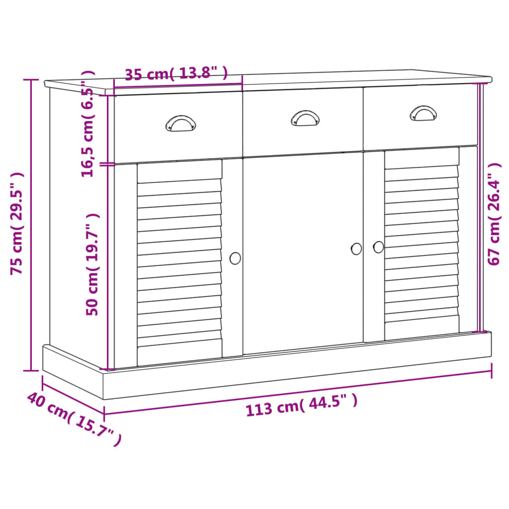 Buffet avec tiroirs VIGO 113x40x75 cm bois massif de pin