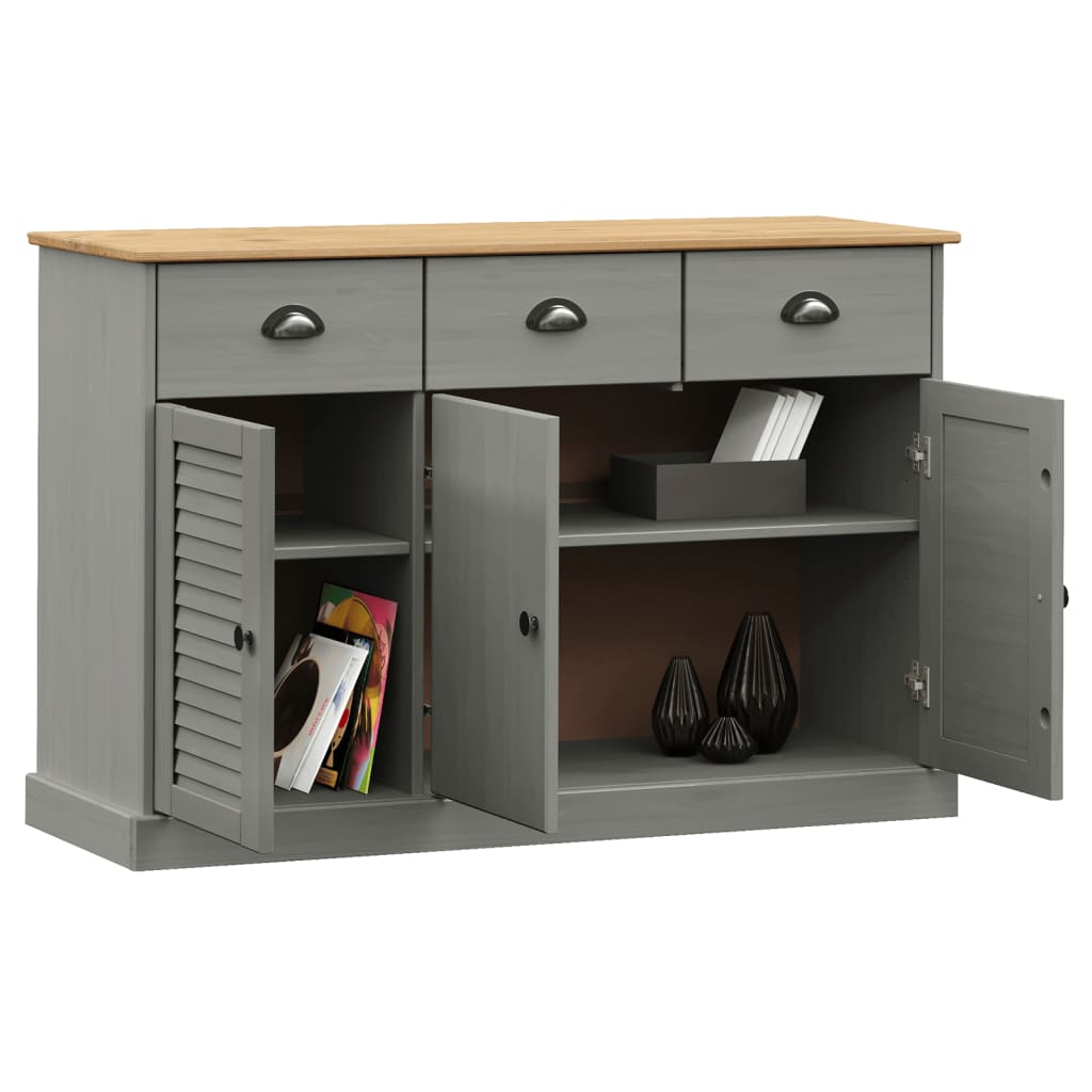 Buffet avec tiroirs VIGO 113x40x75 cm gris bois massif de pin