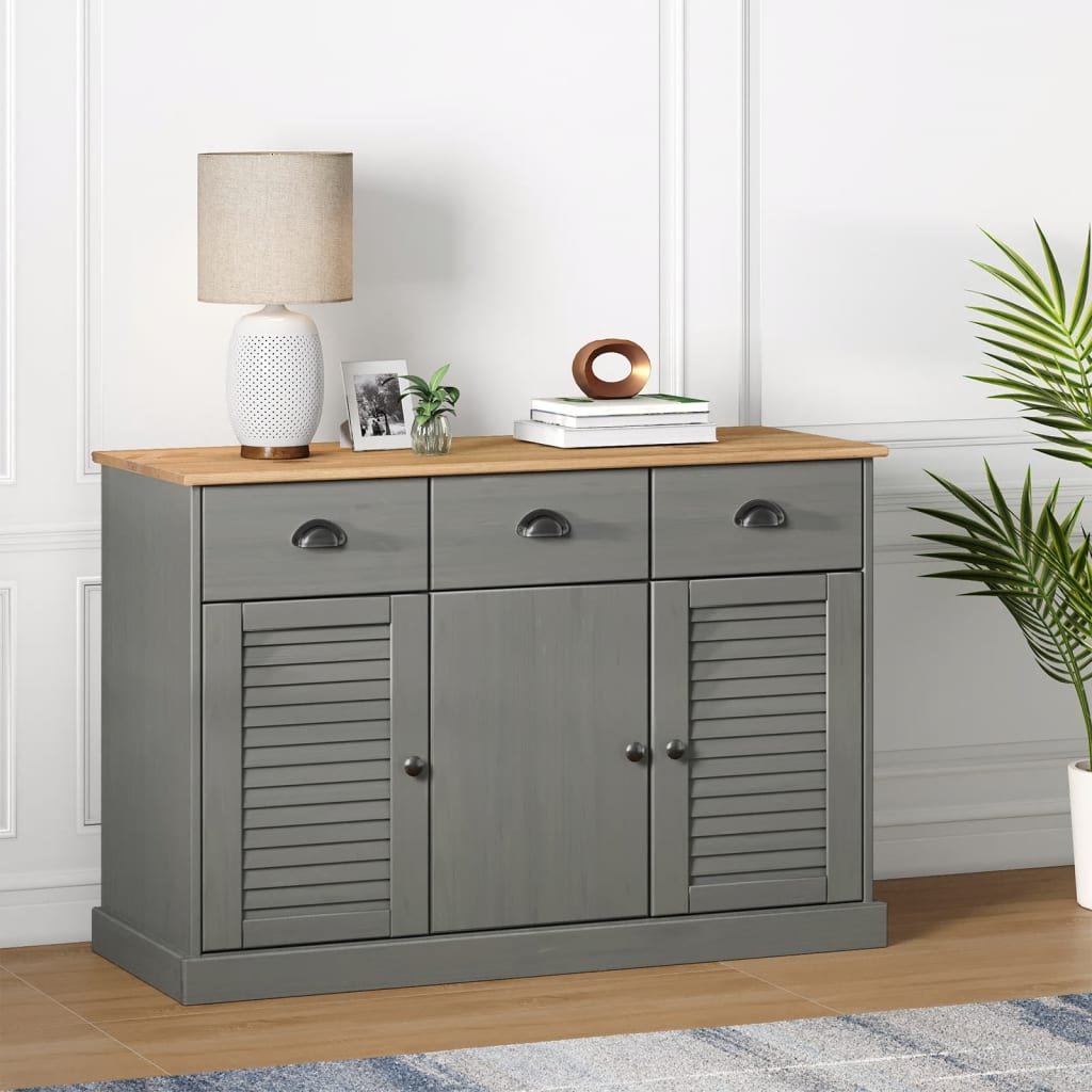 Sideboard mit Schubladen VIGO 113x40x75 cm graues massives Kiefernholz