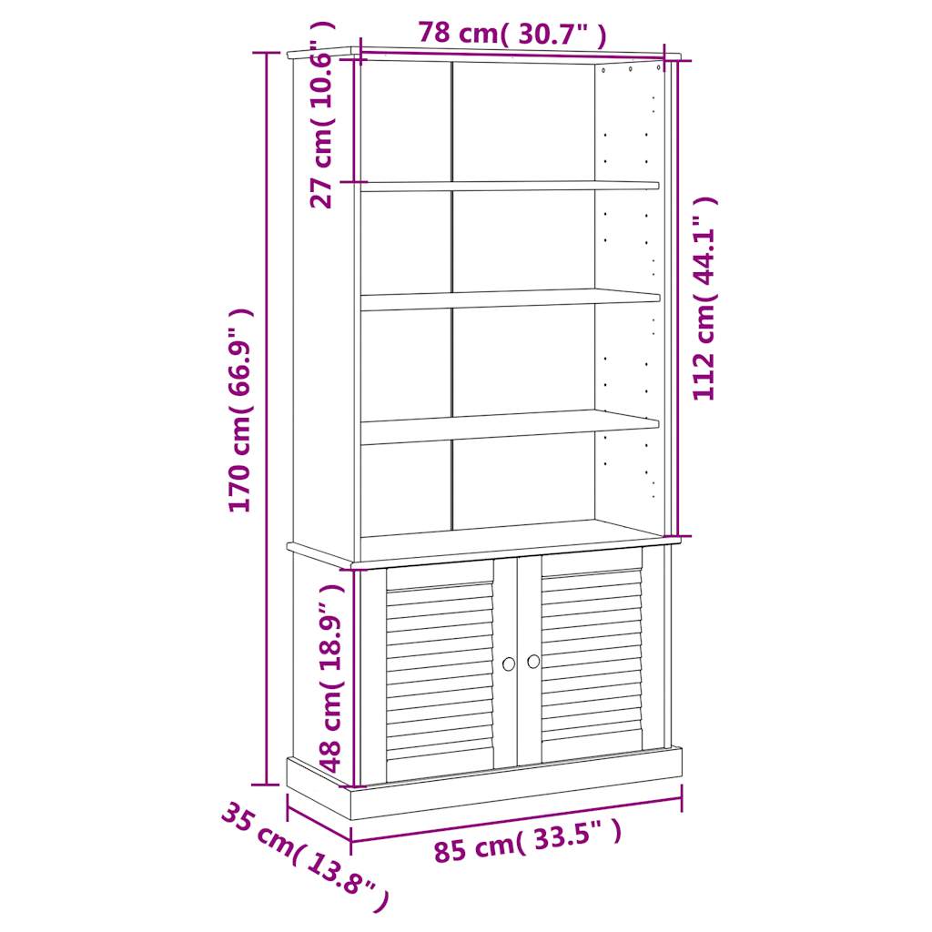 Bibliothèque VIGO blanc 85x35x170 cm bois massif de pin