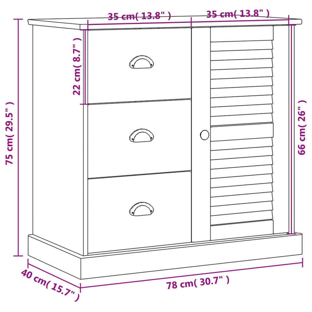 Buffet avec tiroirs VIGO 78x40x75 cm bois massif de pin