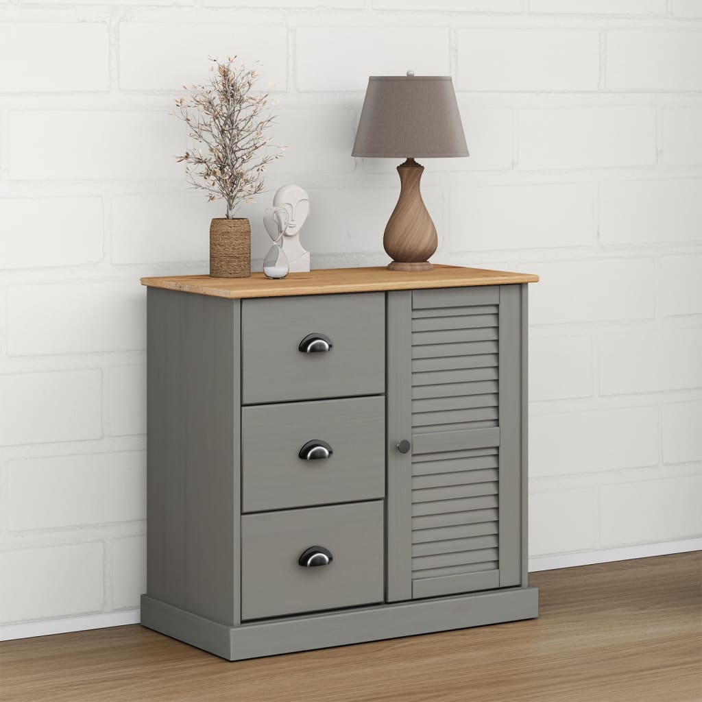 Buffet avec tiroirs VIGO 78x40x75 cm gris bois massif de pin