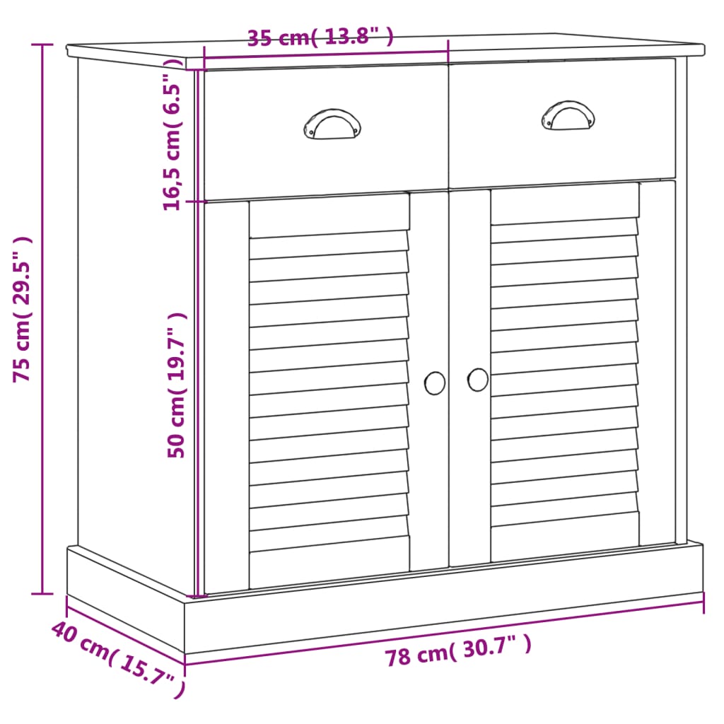 Buffet avec tiroirs VIGO 78x40x75 cm blanc bois massif de pin