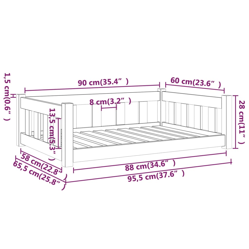 Hundebett 95,5x65,5x28 cm aus massivem Kiefernholz