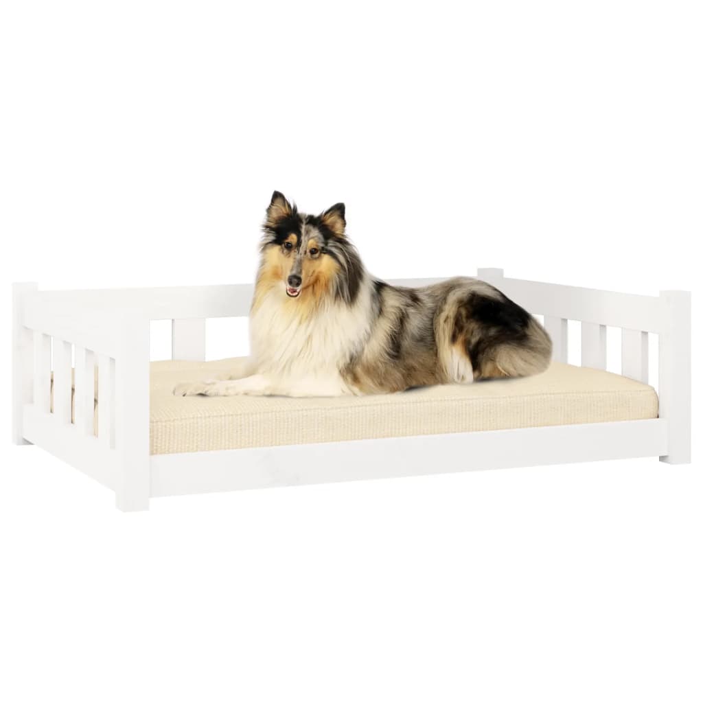 Lit pour chien blanc 95,5x65,5x28 cm bois de pin solide