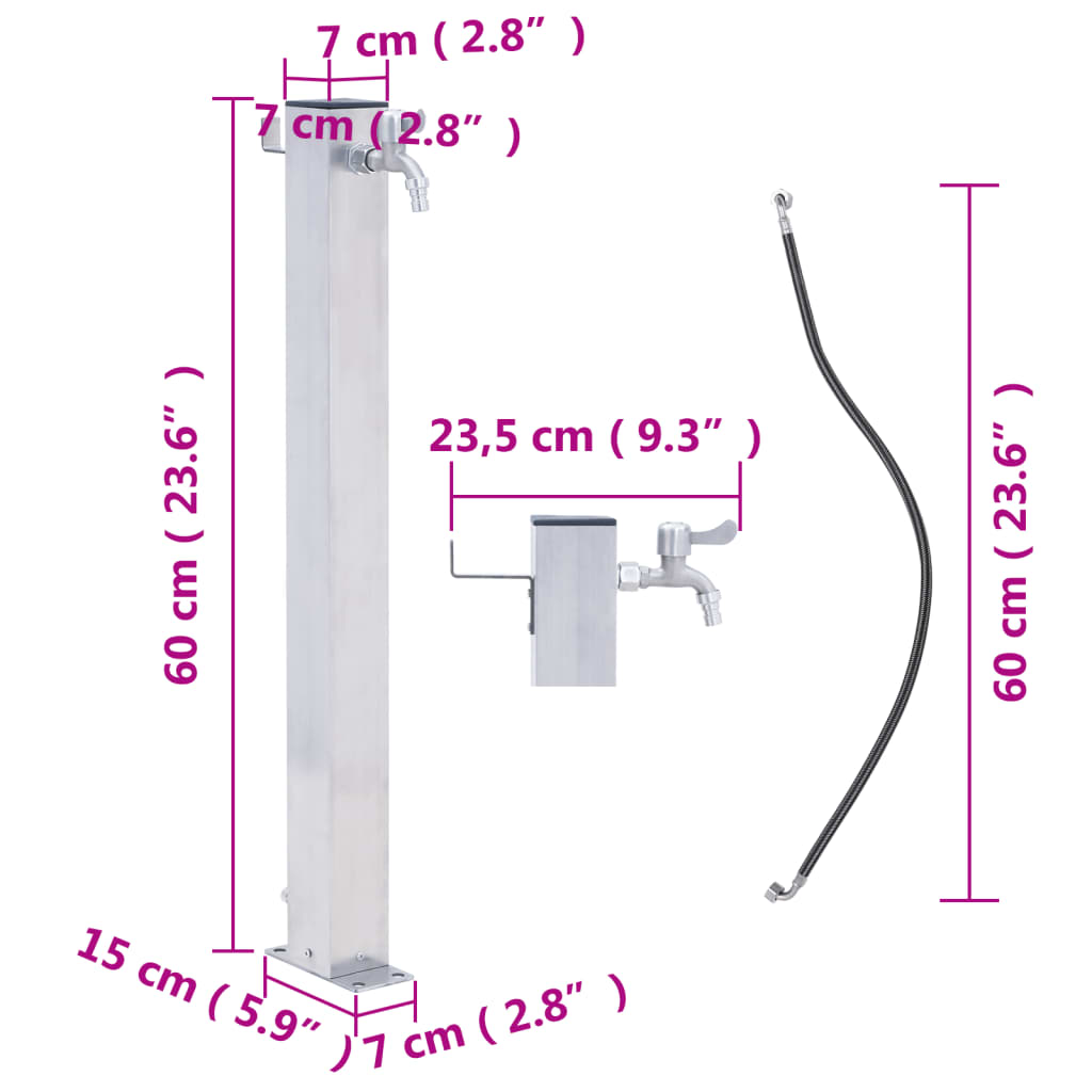 Garden water column 60 cm stainless steel square