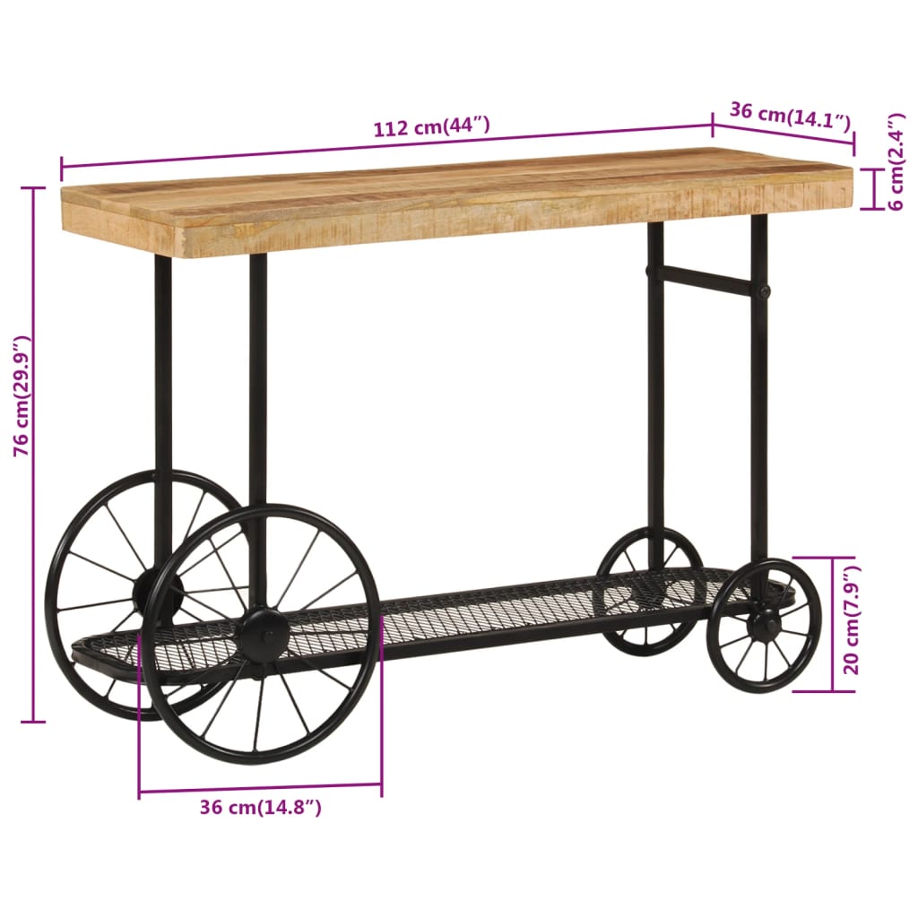 Konsolentisch 112x36x76 cm aus massivem Mangoholz und Eisen