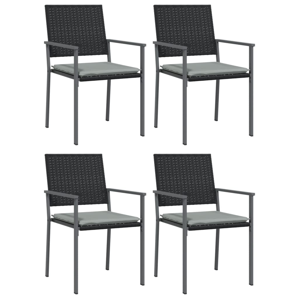 Gartenstühle und Kissen, 4er-Set, schwarz, 54 x 62,5 x 89 cm, Rattan