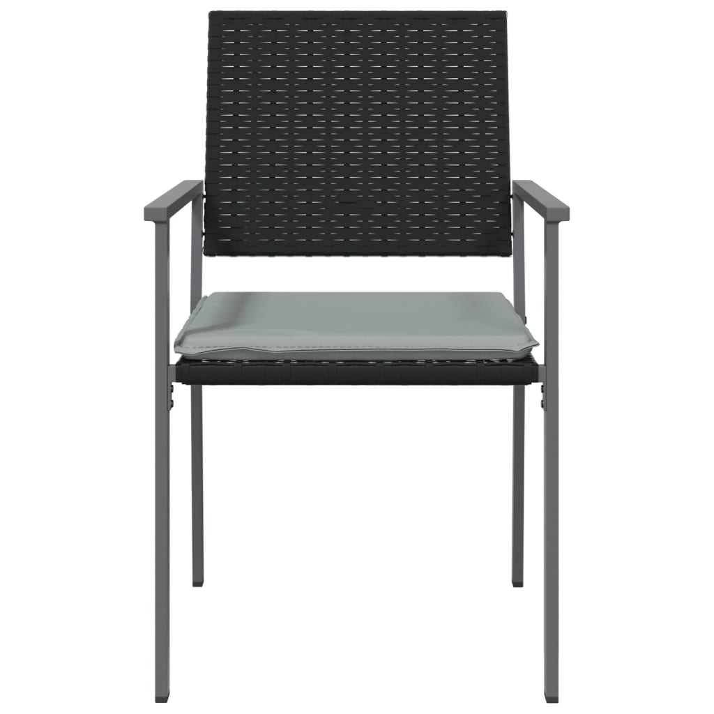 Gartenstühle und Kissen, 4er-Set, schwarz, 54 x 62,5 x 89 cm, Rattan