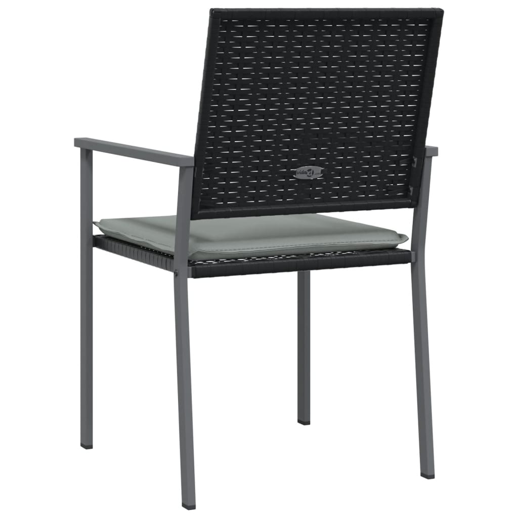 Gartenstühle und Kissen, 4er-Set, schwarz, 54 x 62,5 x 89 cm, Rattan