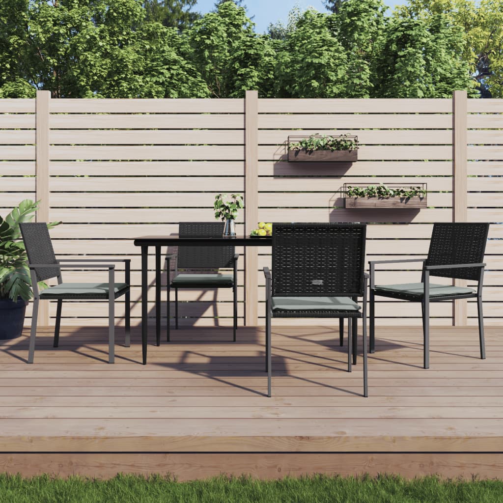 Gartenstühle und Kissen, 4er-Set, schwarz, 54 x 62,5 x 89 cm, Rattan