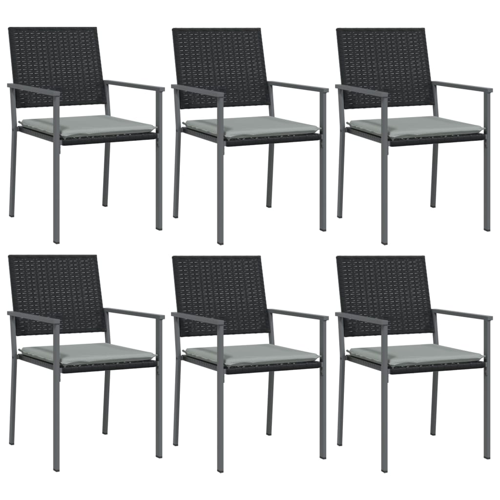 Gartenstühle und Kissen, 6er-Set, schwarz, 54 x 62,5 x 89 cm, Rattan