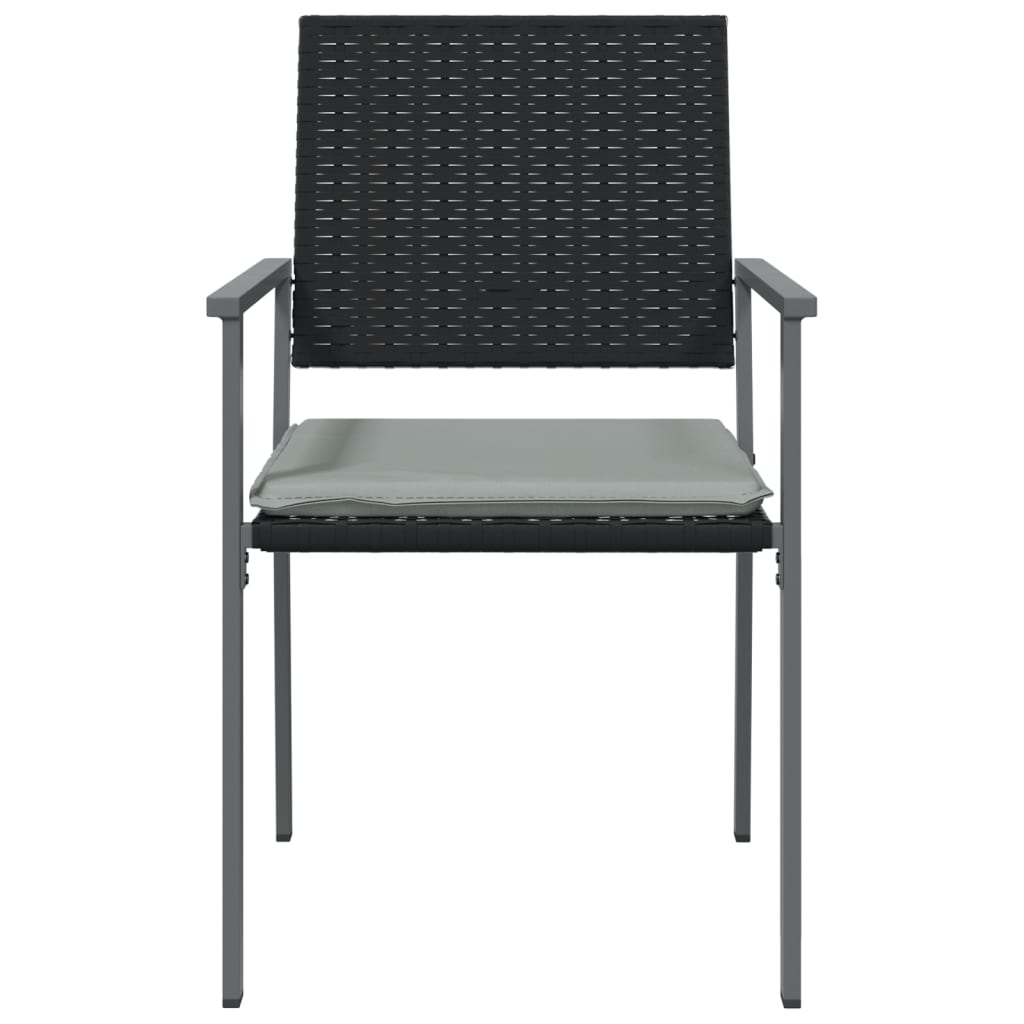 Gartenstühle und Kissen, 6er-Set, schwarz, 54 x 62,5 x 89 cm, Rattan