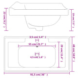 Weißes Waschbecken aus rechteckiger Keramik, 91,5 x 48 x 23 cm