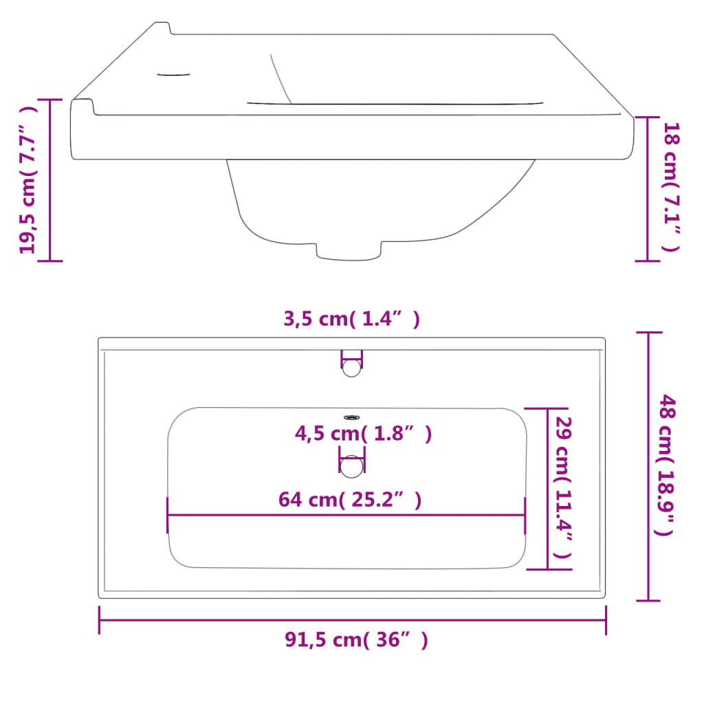 Évier de salle de bain blanc rectangulaire céramique