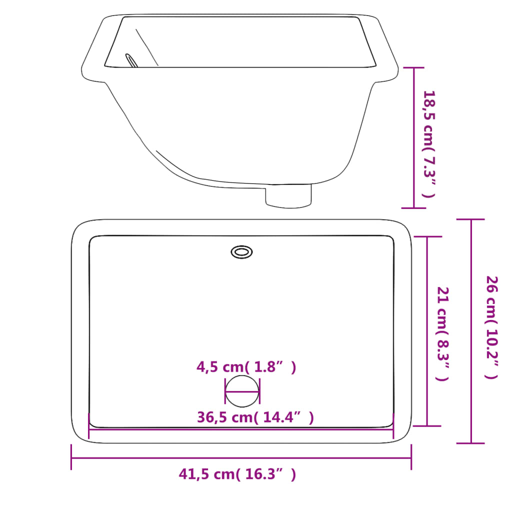 Évier de salle de bain blanc rectangulaire céramique