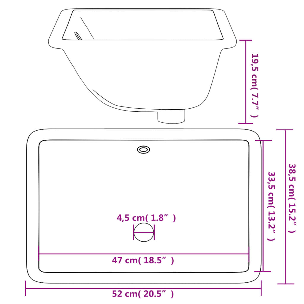 Évier salle de bain blanc rectangulaire céramique