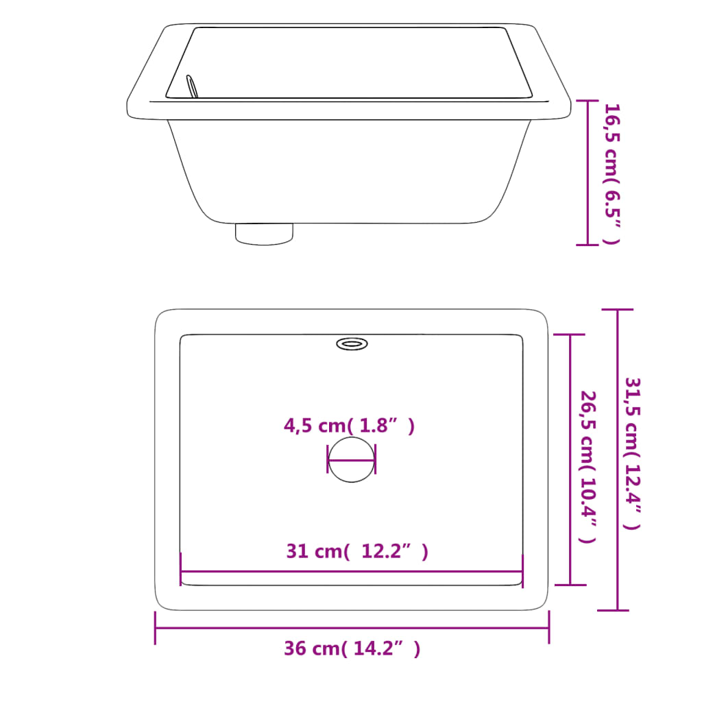 Évier de salle de bain blanc rectangulaire céramique