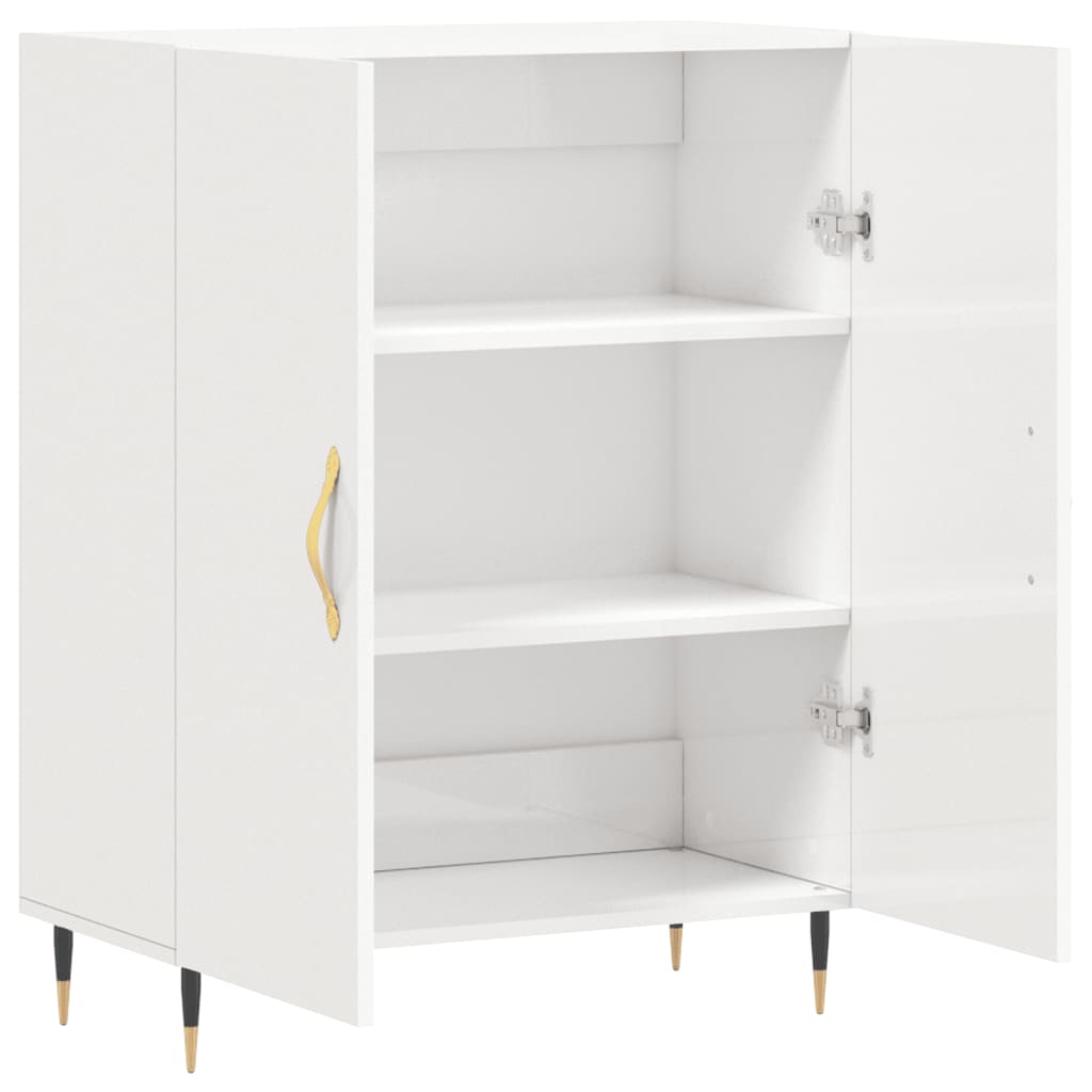 Buffet Blanc brillant 69,5x34x90 cm Bois d'ingénierie