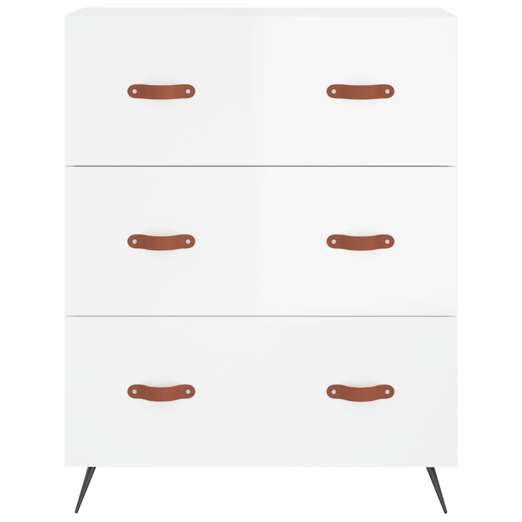 Commode blanc brillant 69,5 x 34 x 90 cm bois d'ingénierie