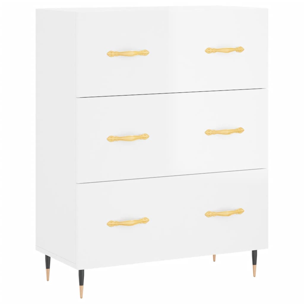 Buffet Blanc brillant 69,5x34x90 cm Bois d'ingénierie