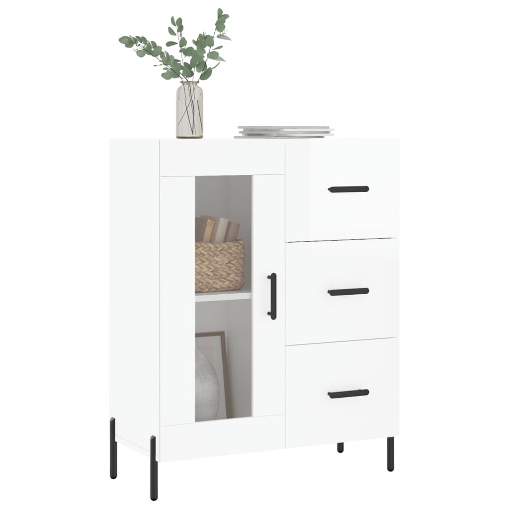 Buffet Blanc brillant 69,5x34x90 cm Bois d'ingénierie