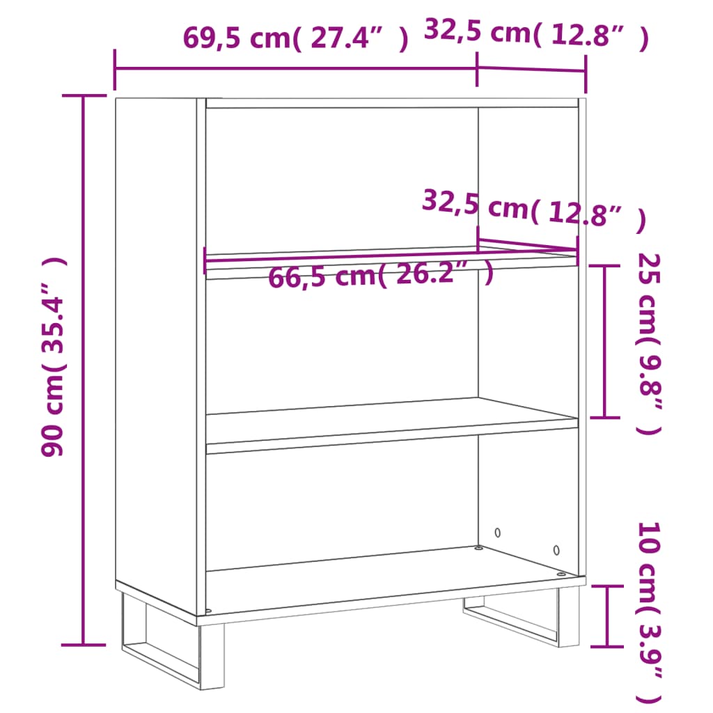 Armoire à étagères noir 69,5x32,5x90 cm bois d'ingénierie