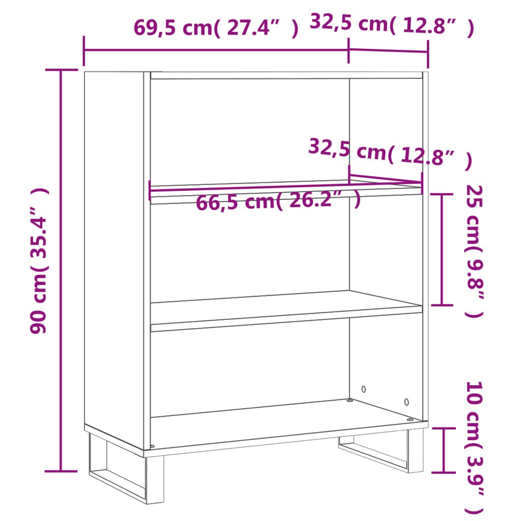 Concrete gray shelving cabinet 69.5x32.5x90 cm engineered wood