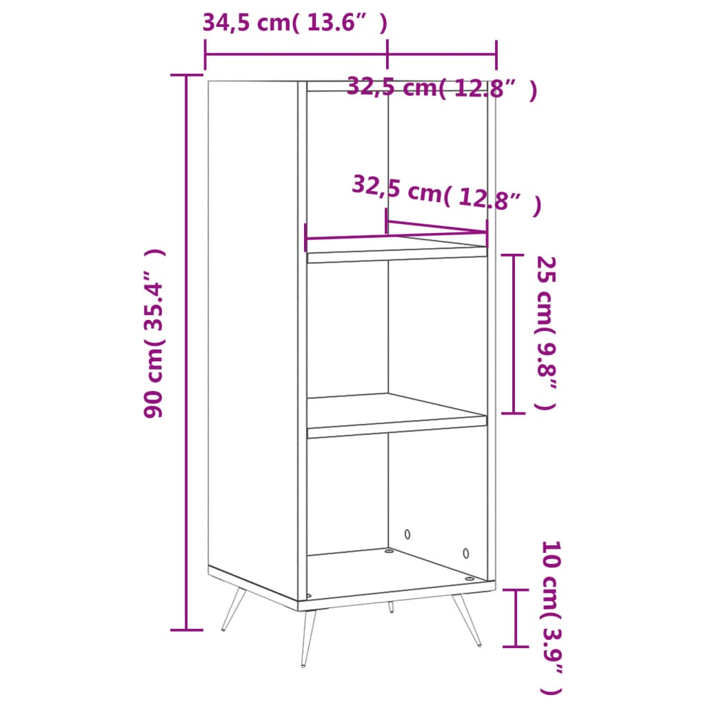 Armoire à étagères noir 34,5x32,5x90 cm bois d'ingénierie