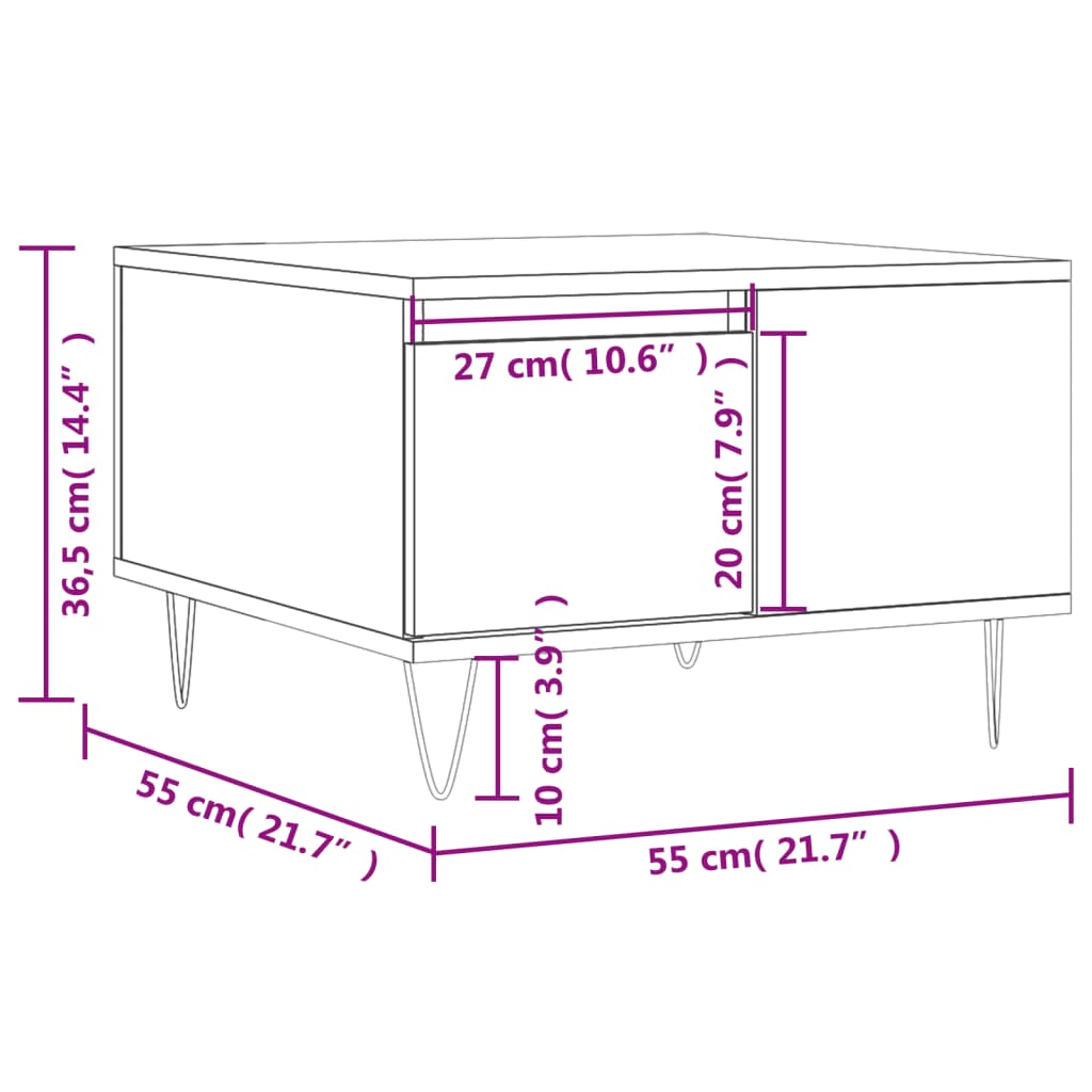 Table basse chêne marron 55x55x36,5 cm bois d'ingénierie