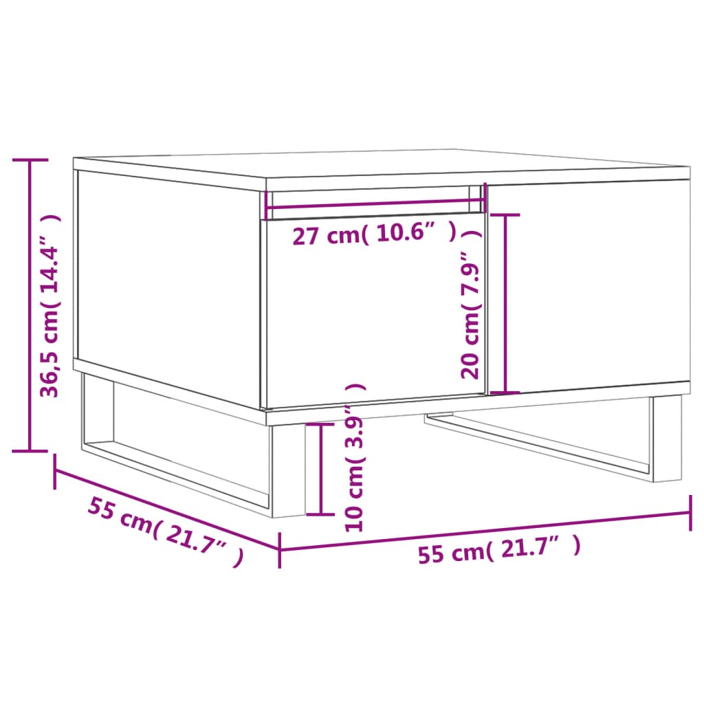 Table basse gris béton 55x55x36,5 cm bois d'ingénierie