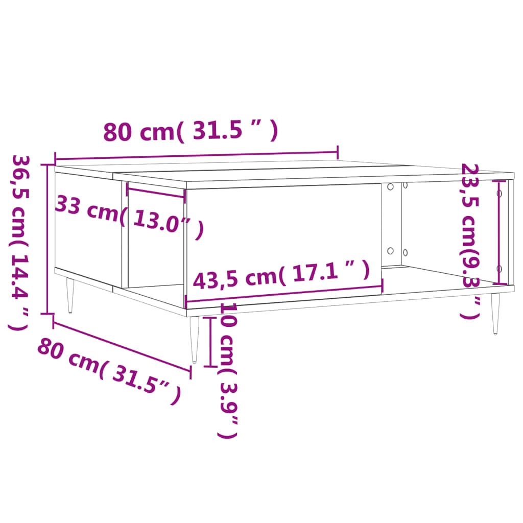 Couchtisch aus Sonoma-Eiche, 80 x 80 x 36,5 cm, Holzwerkstoff