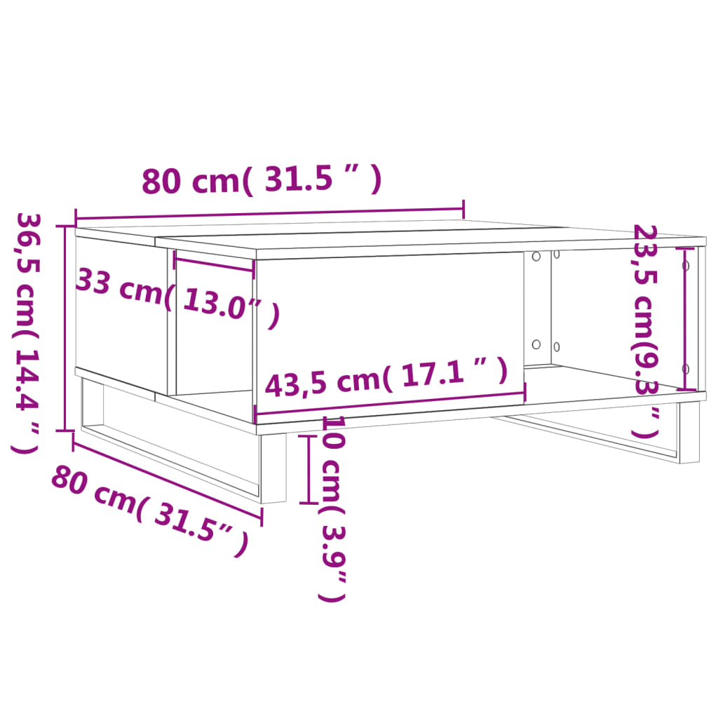 Sonoma grauer Couchtisch 80x80x36,5 cm, Holzwerkstoff