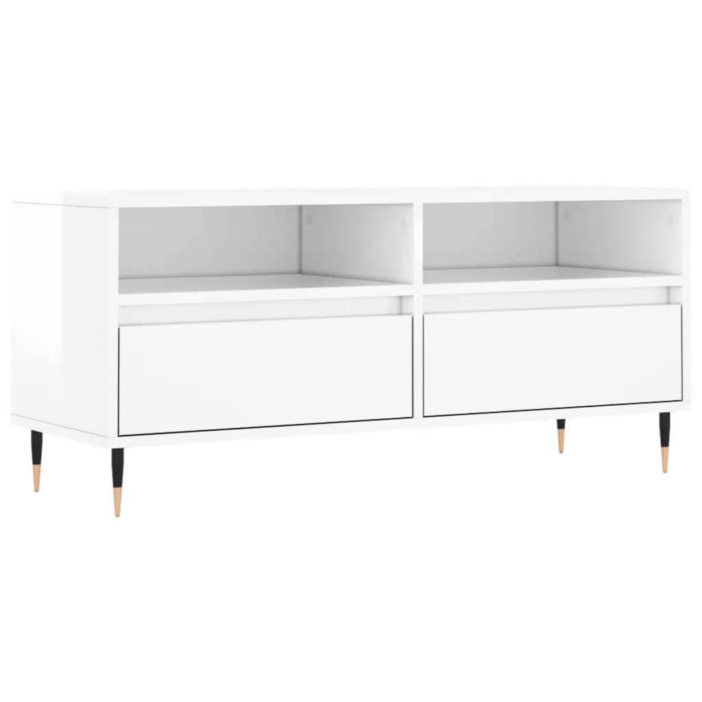 Meuble TV blanc brillant 100x34,5x44,5 cm bois d'ingénierie