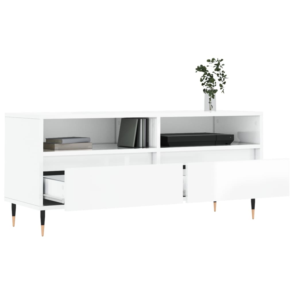 Meuble TV blanc brillant 100x34,5x44,5 cm bois d'ingénierie