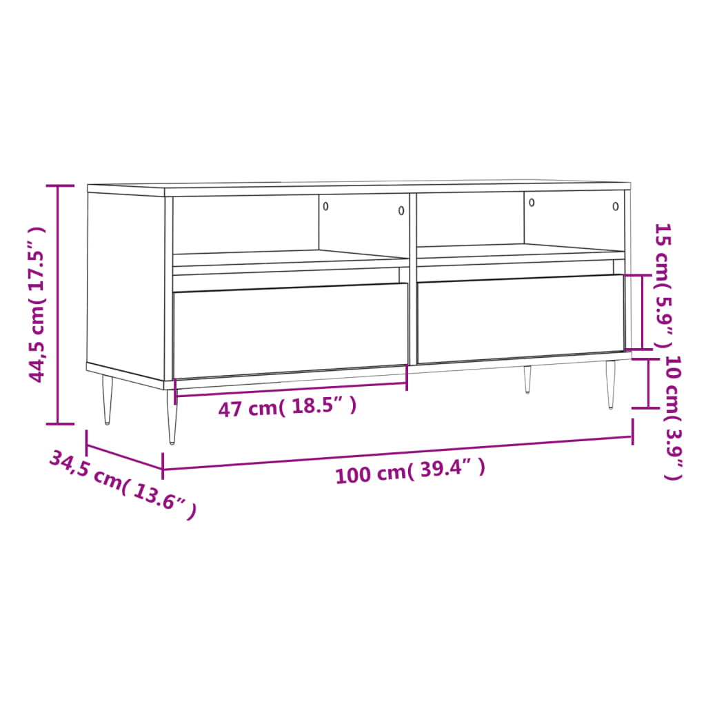 Meuble TV blanc brillant 100x34,5x44,5 cm bois d'ingénierie